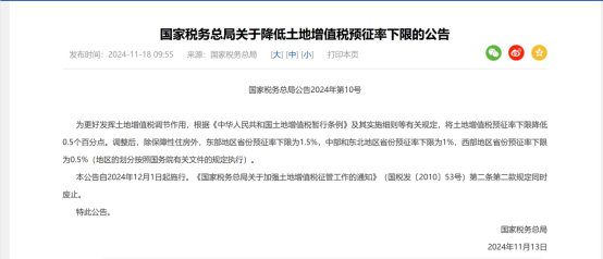 关于降低土地增值税预征率下限的公告国家税务总局公告(图1)